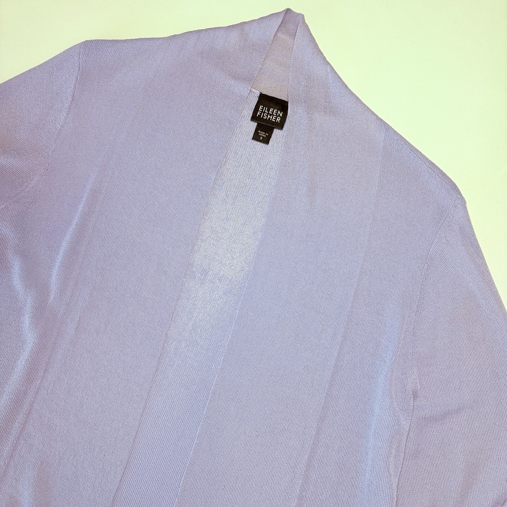 Eileen Fisher Open Front Cardigan Womens Small Lavender Knit Lightweight Minimal